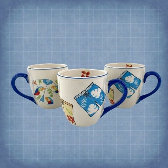 Canterbury Potteries 3 Coffee Tea Mugs 4" Beach Summer Hawaiian - Picture 7 of 12